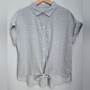 JACHS GIRLFRIEND Gray-Blue Polka Dot Button-Up Blouse